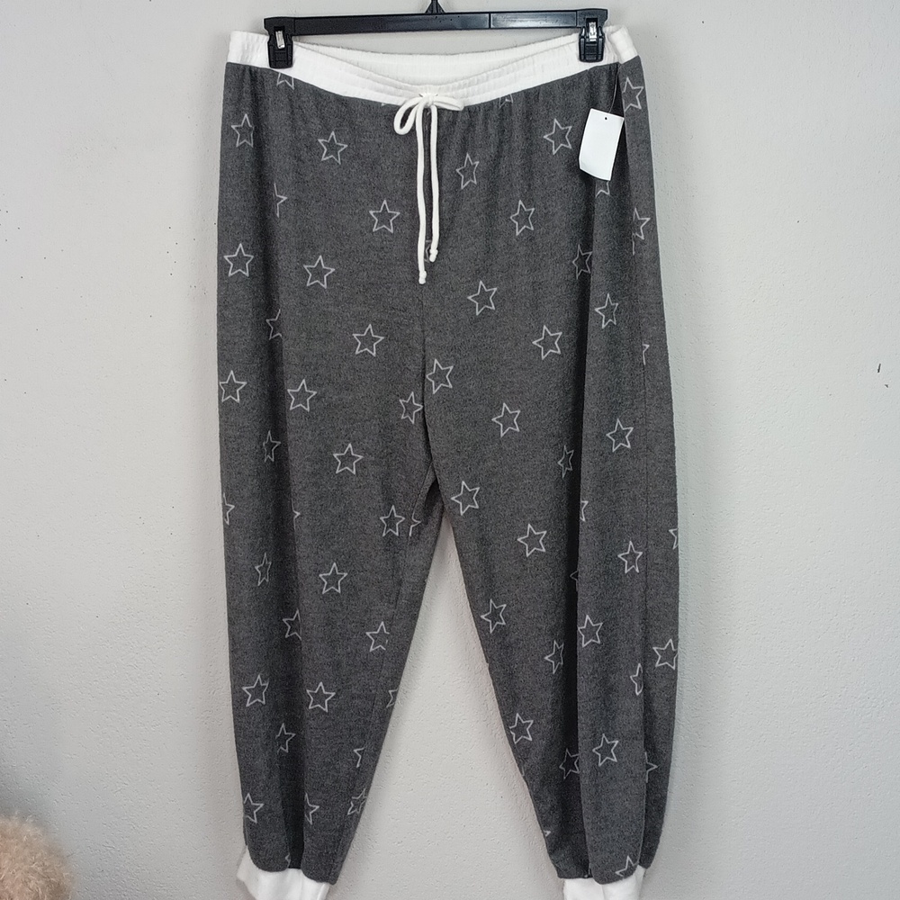 Moa Moa Women's Charcoal Star Lounge Wear Pajama Drawstring Jogger Pants sz 3X